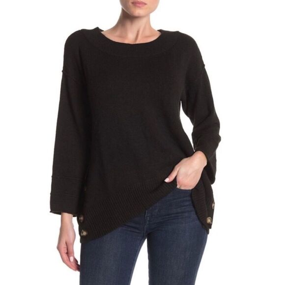 Democracy boatneck black sweater buttons on side size M - Picture 1 of 9